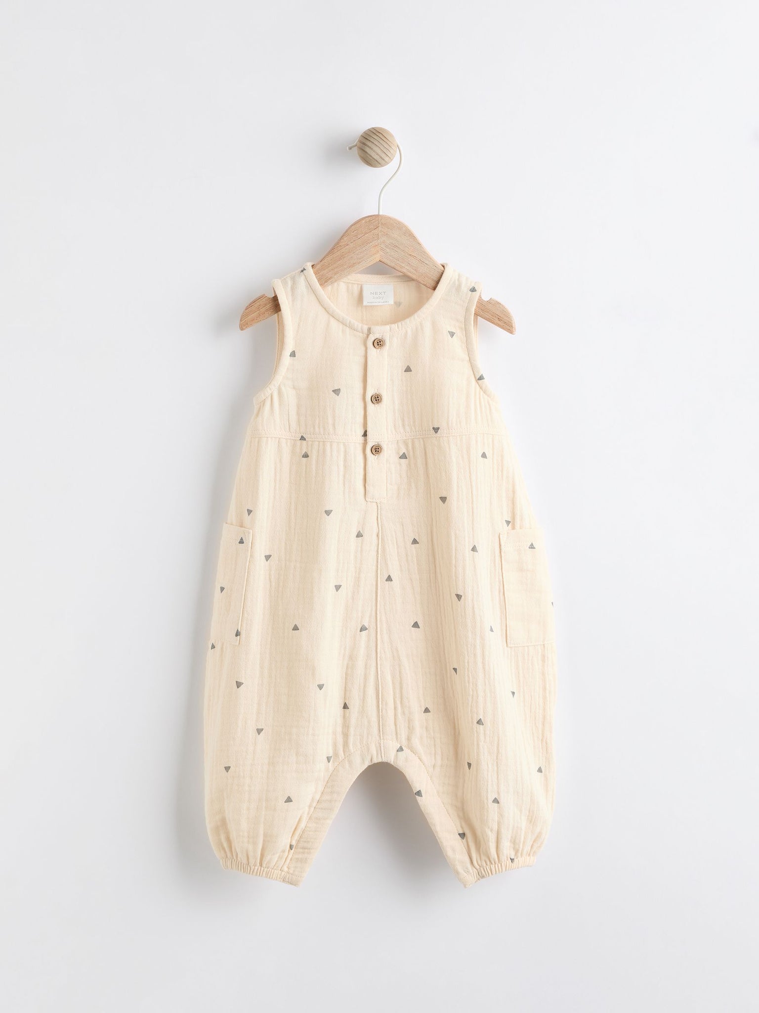 Cream Abstract Print Woven Baby 100% Cotton Jumpsuit