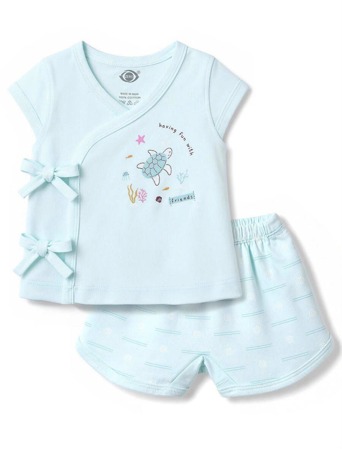 Zero Sinker Knit Half Sleeves Sea Life Printed T-Shirt & Shorts Night Suit.